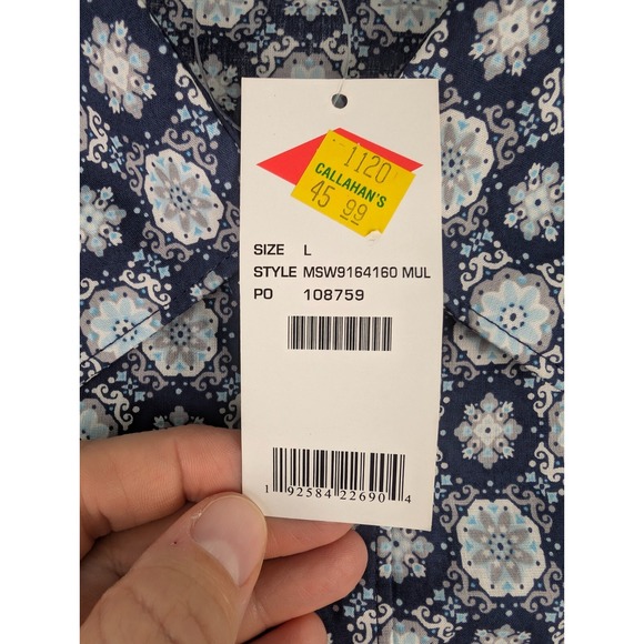 Cinch Long Sleeve‎ Button Up Shirt Womens Large Blue Floral Geometric Print NWT - Picture 4 of 8